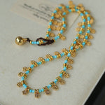 Mini Faceted Turquoise Bead Necklace with Gold Flower Pendant - floysun