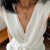 Mini Faceted Turquoise Bead Necklace with Gold Flower Pendant - floysun