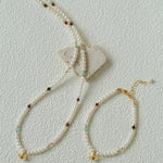 Mini Pearl & Colorful Natural Stone Saturn Charm Beaded Bracelet - floysun