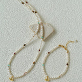 Mini Pearl & Colorful Natural Stone Saturn Charm Beaded Bracelet - floysun