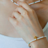 Mini Pearl & Colorful Natural Stone Saturn Charm Beaded Bracelet - floysun