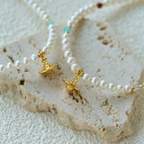 Mini Pearl & Colorful Natural Stone Saturn Charm Beaded Bracelet - floysun