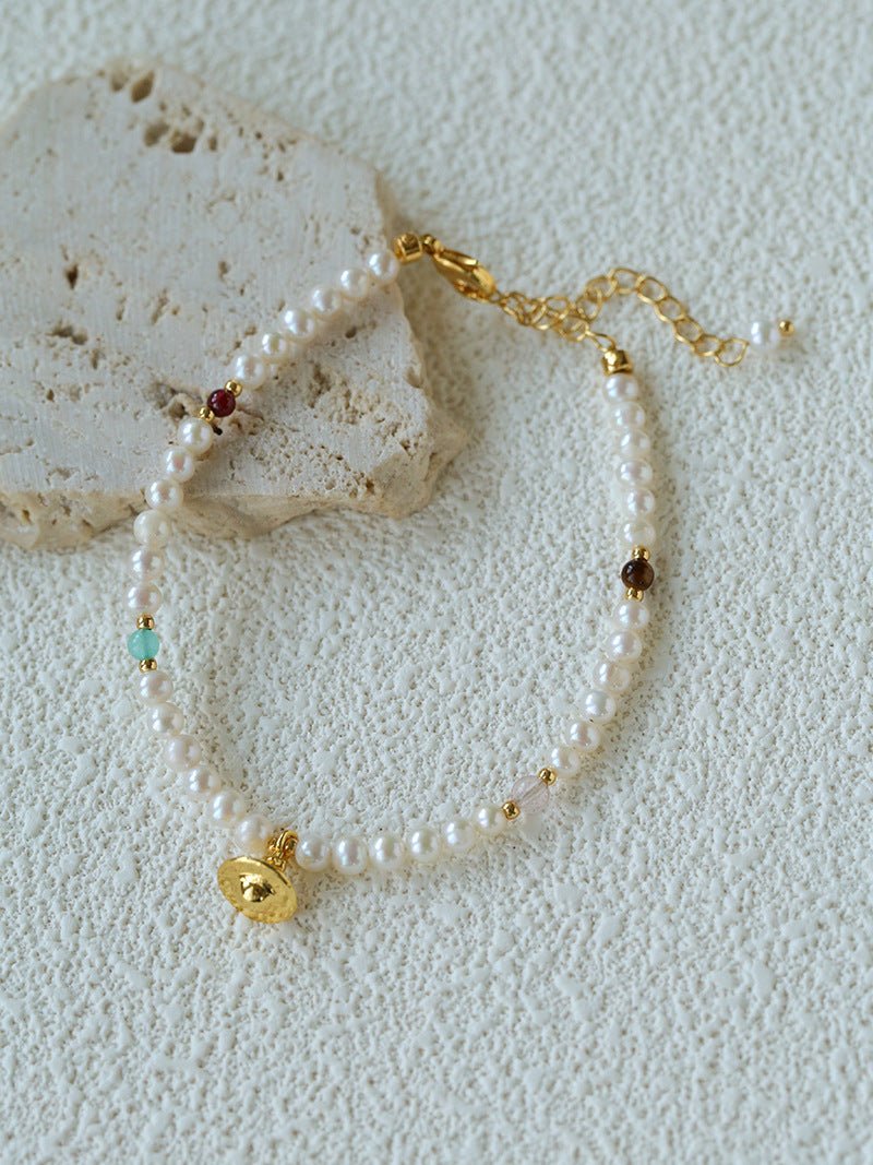 Mini Pearl & Colorful Natural Stone Saturn Charm Beaded Bracelet - floysun