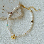 Mini Pearl & Colorful Natural Stone Saturn Charm Beaded Bracelet - floysun