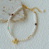 Mini Pearl & Colorful Natural Stone Saturn Charm Beaded Bracelet - floysun