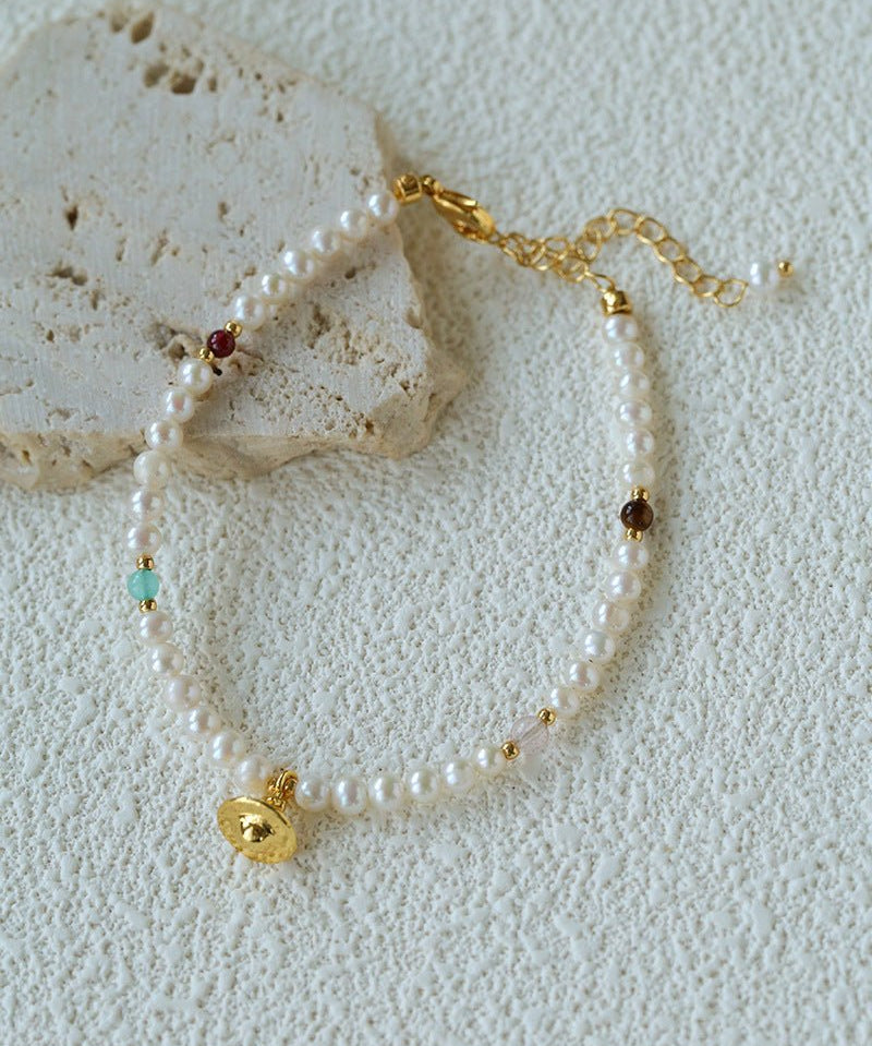 Mini Pearl & Colorful Natural Stone Saturn Charm Beaded Bracelet - floysun