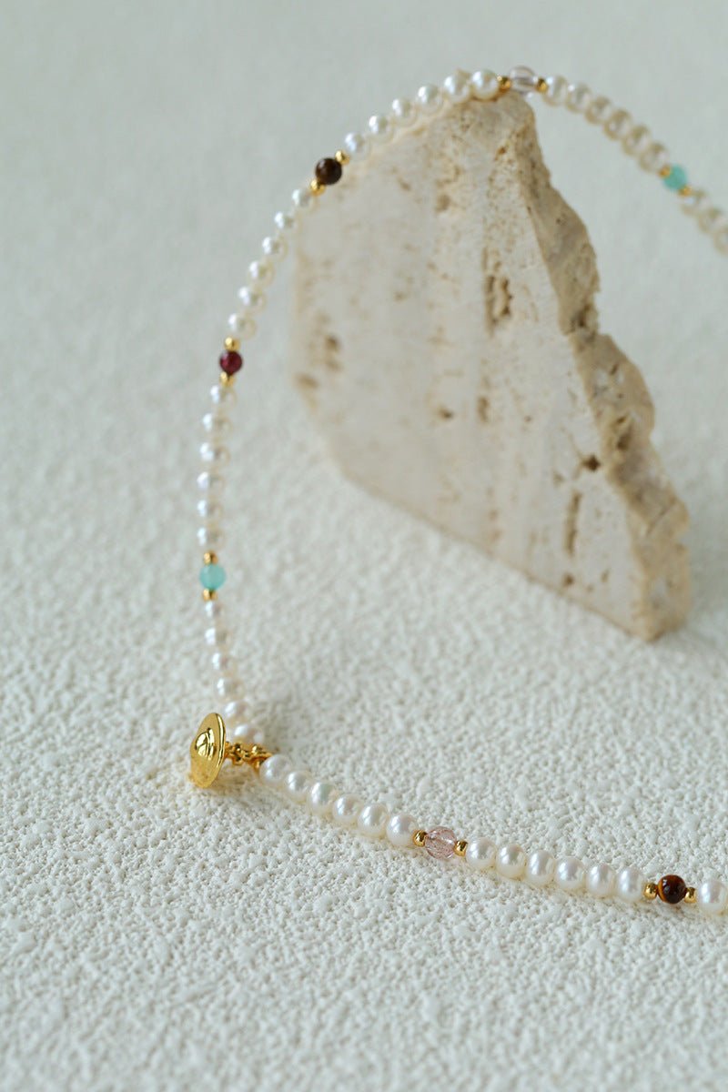 Mini Pearl & Colorful Natural Stone Saturn Pendant Necklace - floysun