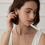 Mini Silver Ball Paired with Platinum-Colored Pearl Pendant Necklace - floysun