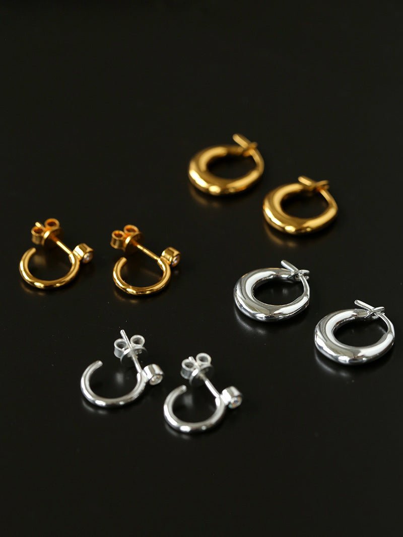 Minimal 925 Silver C Hoop Earrings - floysun