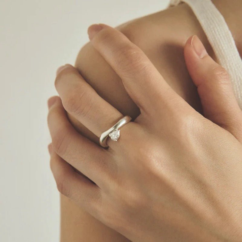 Minimal 925 Silver Teardrop Zircon Ring - floysun