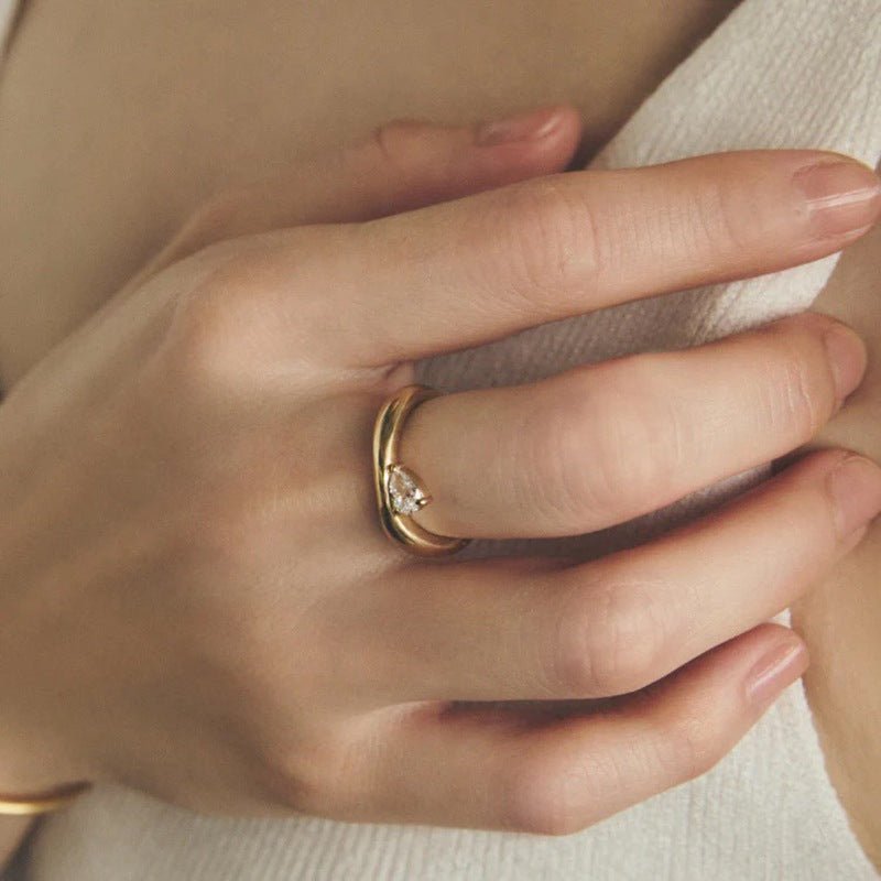Minimal 925 Silver Teardrop Zircon Ring - floysun