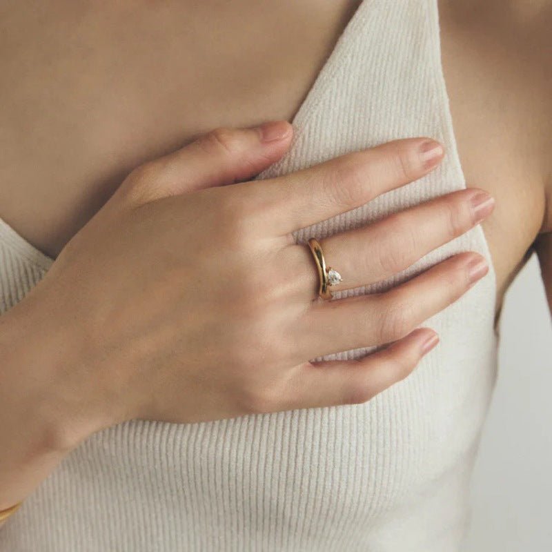 Minimal 925 Silver Teardrop Zircon Ring - floysun