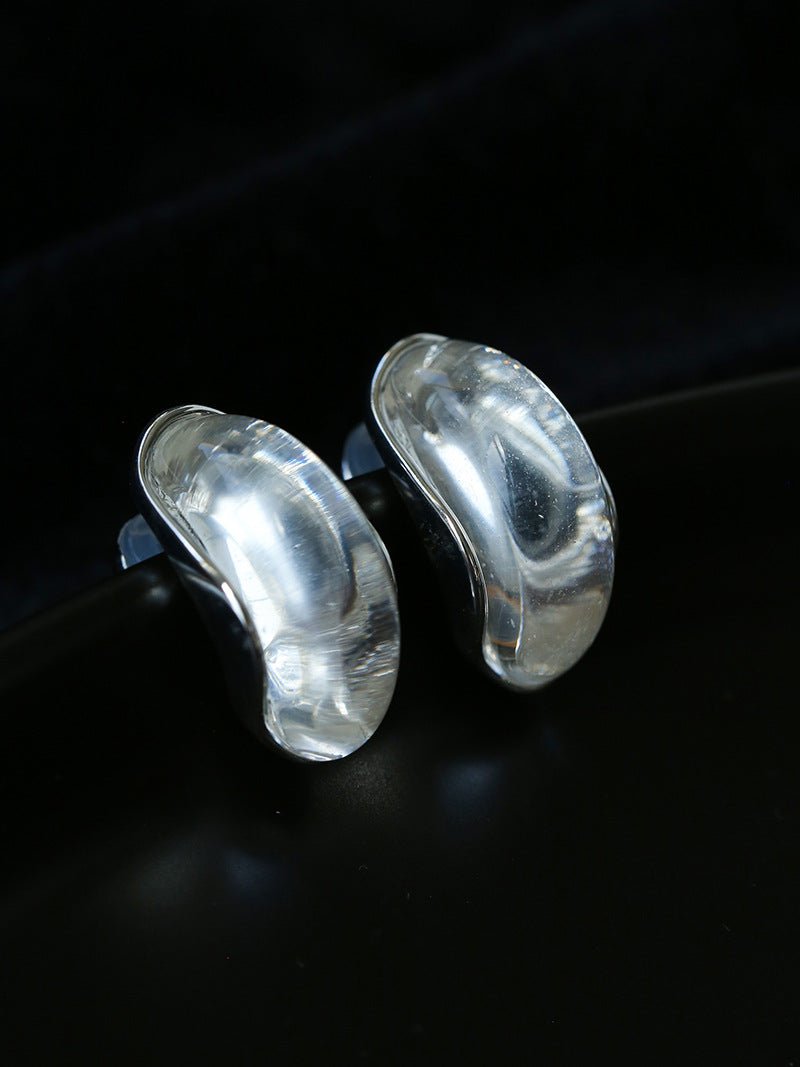 Minimal Elegant Clear Glass Curved Stud Earrings - floysun
