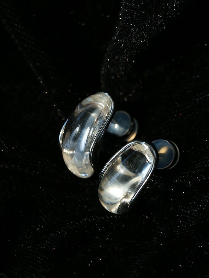 Minimal Elegant Clear Glass Curved Stud Earrings - floysun
