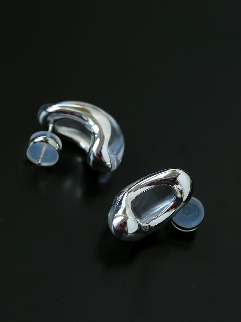 Minimal Elegant Clear Glass Curved Stud Earrings - floysun