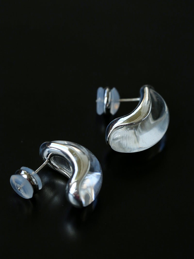 Minimal Elegant Clear Glass Curved Stud Earrings - floysun