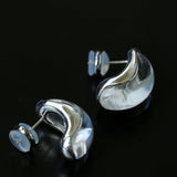 Minimal Elegant Clear Glass Curved Stud Earrings - floysun