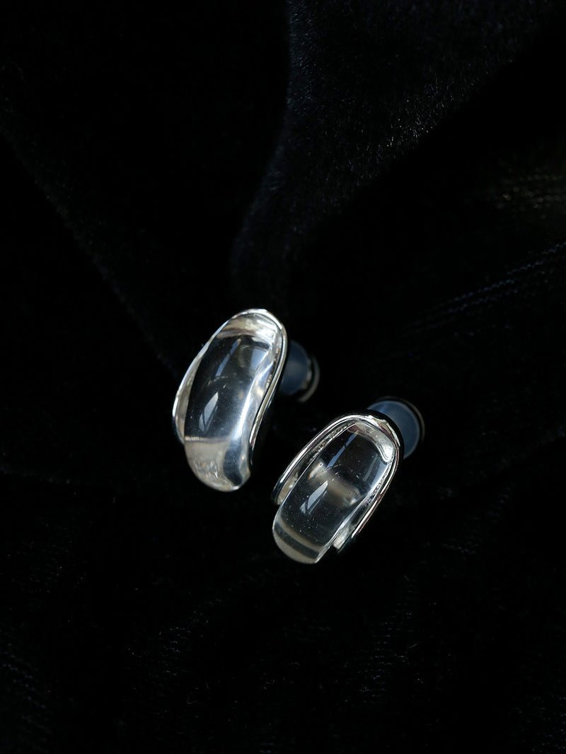 Minimal Elegant Clear Glass Curved Stud Earrings - floysun