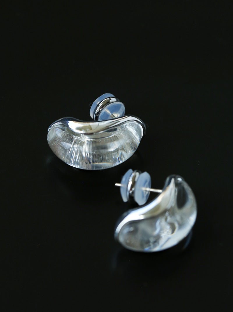 Minimal Elegant Clear Glass Curved Stud Earrings - floysun