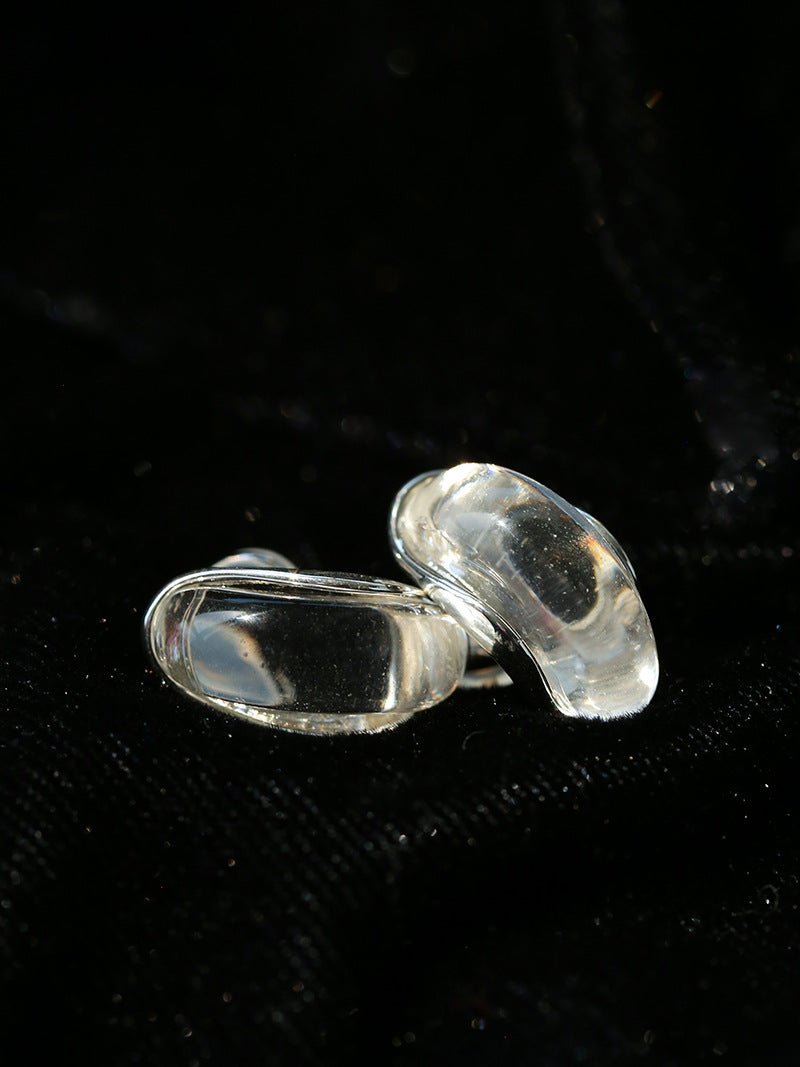 Minimal Elegant Clear Glass Curved Stud Earrings - floysun