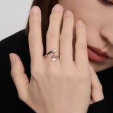 Minimal Elegant Clear Glass & Faux Pearl Adjustable Open Ring - floysun
