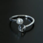 Minimal Elegant Clear Glass & Faux Pearl Adjustable Open Ring - floysun