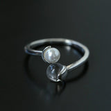 Minimal Elegant Clear Glass & Faux Pearl Adjustable Open Ring - floysun