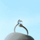 Minimal Elegant Clear Glass & Faux Pearl Adjustable Open Ring - floysun