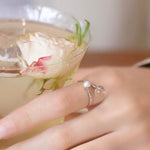 Minimal Elegant Clear Glass & Faux Pearl Adjustable Open Ring - floysun