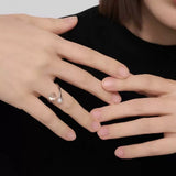 Minimal Elegant Clear Glass & Faux Pearl Adjustable Open Ring - floysun