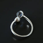 Minimal Elegant Clear Glass & Faux Pearl Adjustable Open Ring - floysun