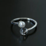 Minimal Elegant Clear Glass & Faux Pearl Adjustable Open Ring - floysun