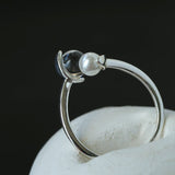Minimal Elegant Clear Glass & Faux Pearl Adjustable Open Ring - floysun