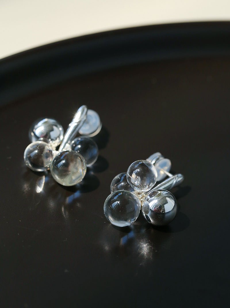 Minimal Elegant Clear Glass Grape Tassel Drop Earrings - floysun