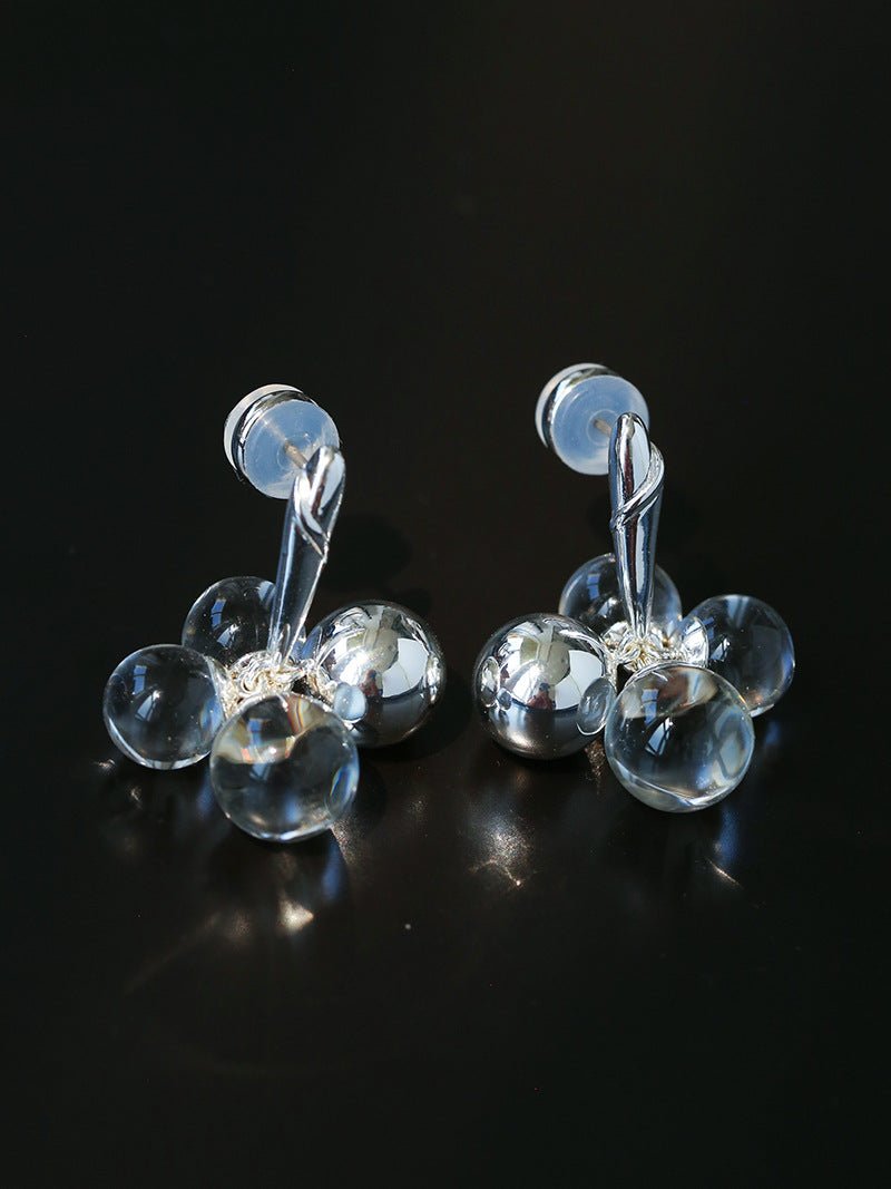 Minimal Elegant Clear Glass Grape Tassel Drop Earrings - floysun