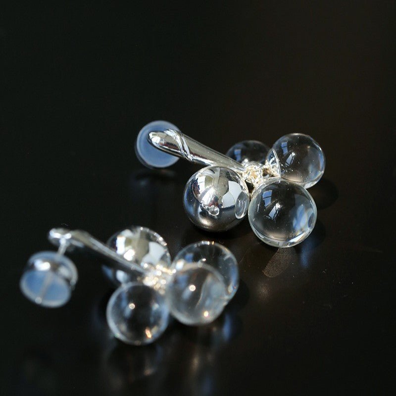 Minimal Elegant Clear Glass Grape Tassel Drop Earrings - floysun