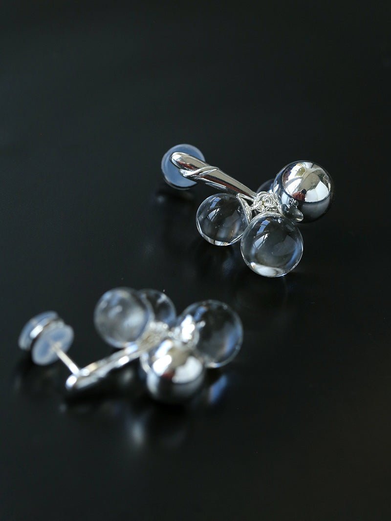 Minimal Elegant Clear Glass Grape Tassel Drop Earrings - floysun