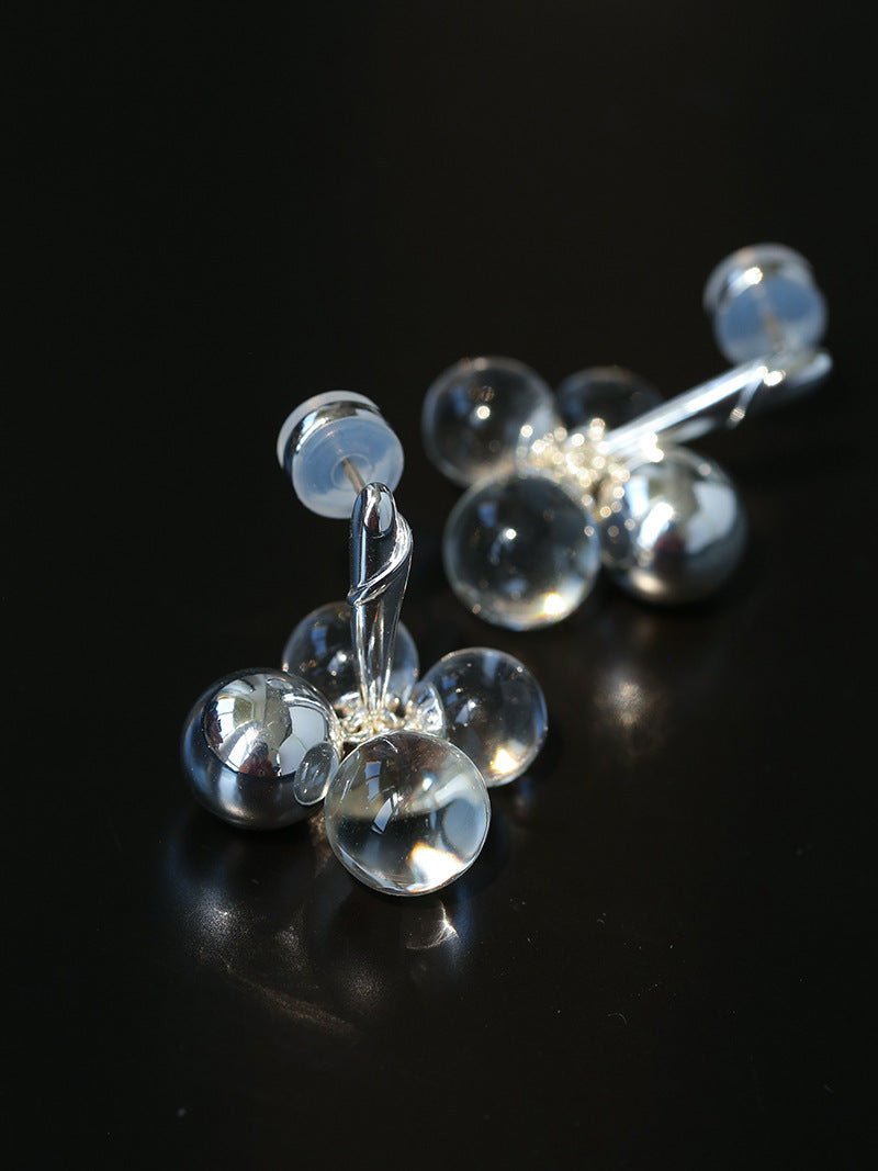 Minimal Elegant Clear Glass Grape Tassel Drop Earrings - floysun