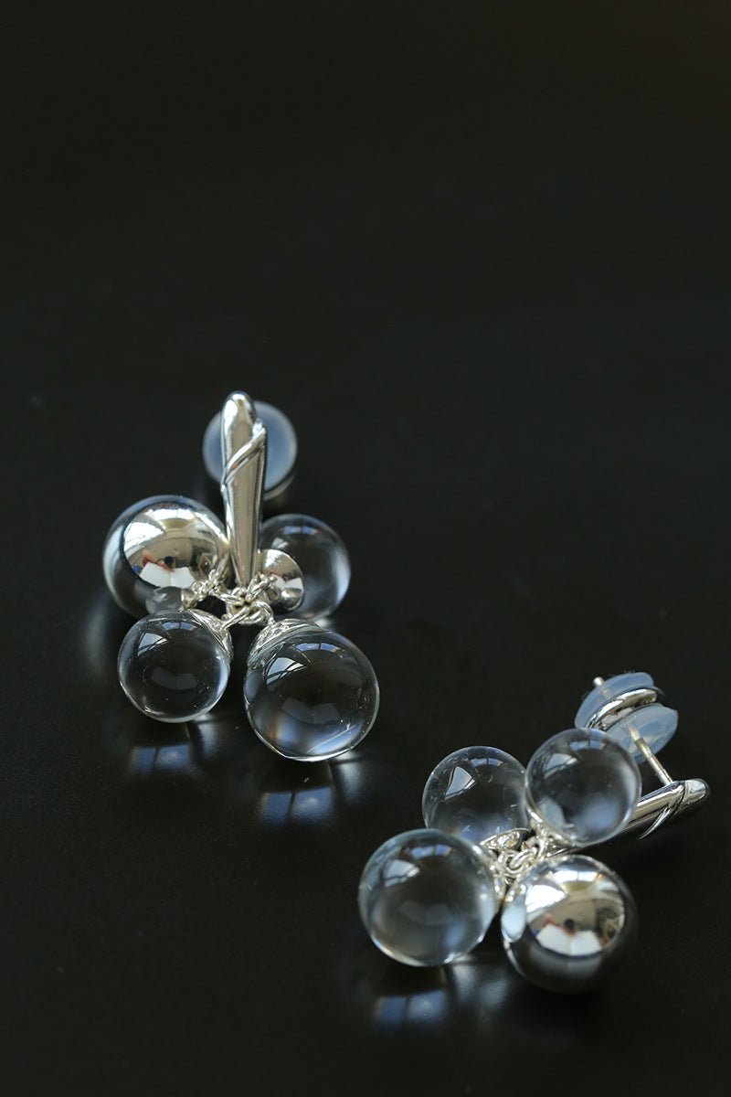 Minimal Elegant Clear Glass Grape Tassel Drop Earrings - floysun