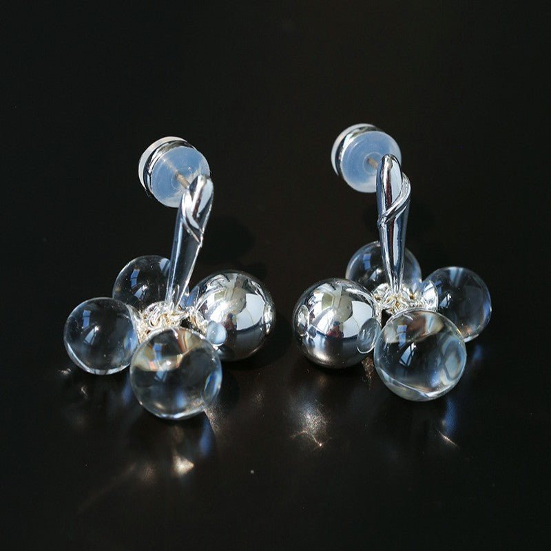 Minimal Elegant Clear Glass Grape Tassel Drop Earrings - floysun