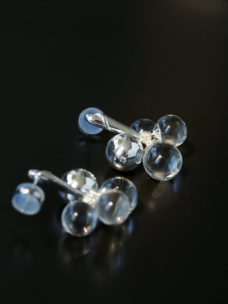 Minimal Elegant Clear Glass Grape Tassel Drop Earrings - floysun