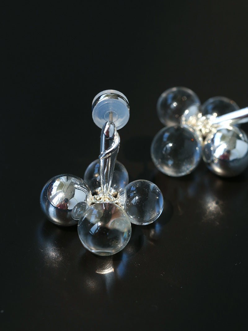 Minimal Elegant Clear Glass Grape Tassel Drop Earrings - floysun