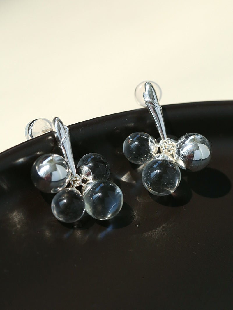 Minimal Elegant Clear Glass Grape Tassel Drop Earrings - floysun