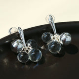 Minimal Elegant Clear Glass Grape Tassel Drop Earrings - floysun