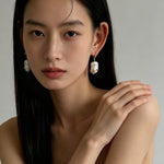 Minimal Elegant Inlaid Cubic Zirconia Baroque Freshwater Pearl Hook Earrings - floysun