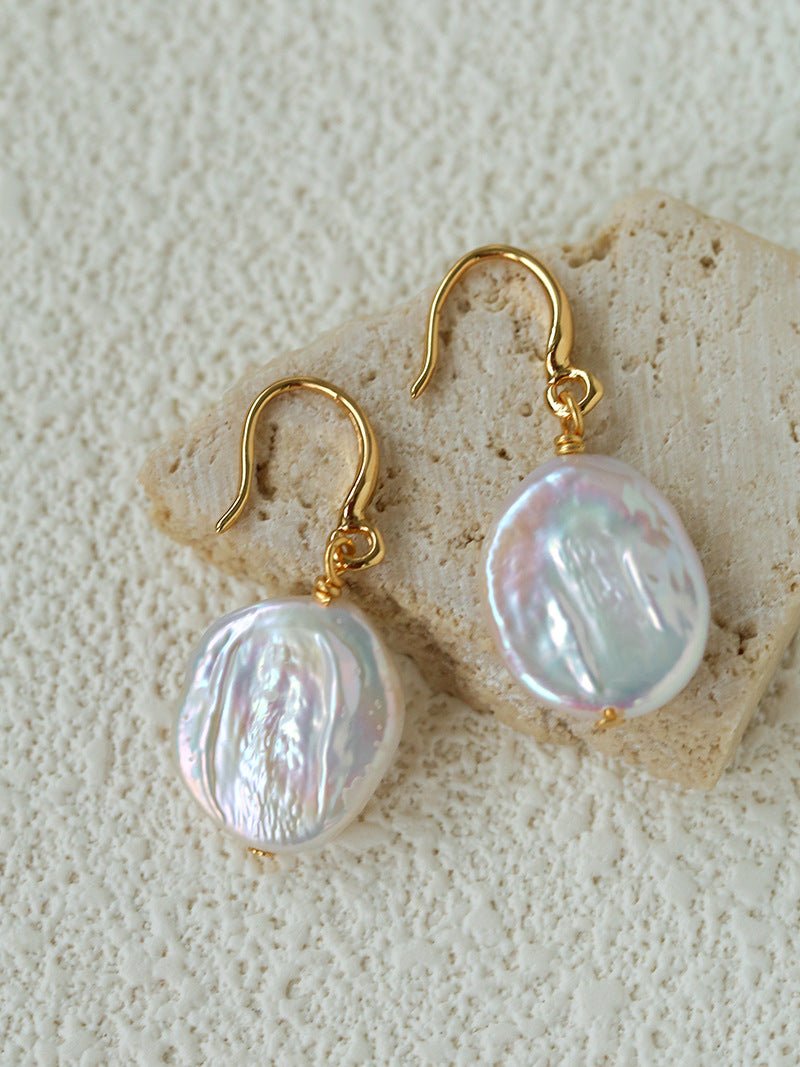 Minimal Elegant Inlaid Cubic Zirconia Baroque Freshwater Pearl Hook Earrings - floysun
