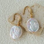 Minimal Elegant Inlaid Cubic Zirconia Baroque Freshwater Pearl Hook Earrings - floysun