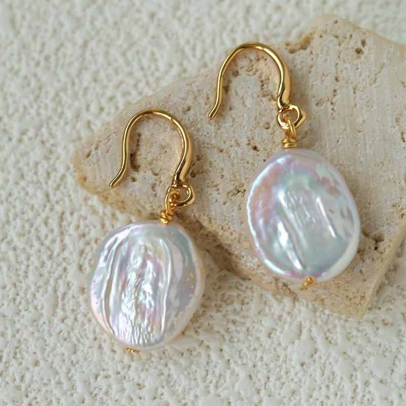 Minimal Elegant Inlaid Cubic Zirconia Baroque Freshwater Pearl Hook Earrings - floysun