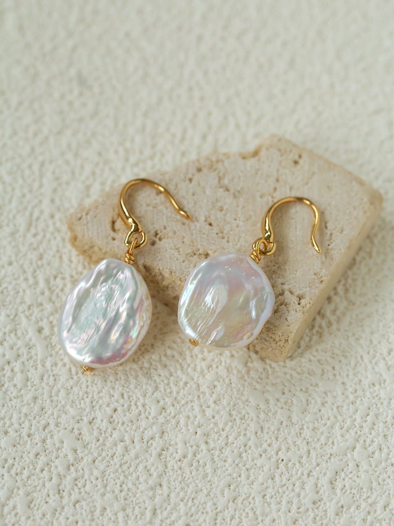 Minimal Elegant Inlaid Cubic Zirconia Baroque Freshwater Pearl Hook Earrings - floysun