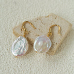Minimal Elegant Inlaid Cubic Zirconia Baroque Freshwater Pearl Hook Earrings - floysun